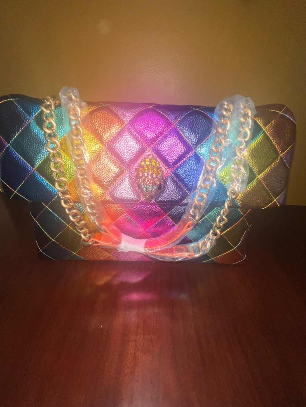 Kurt Geiger XXL Rainbow Multicolor Leather Chain Shoulder Bag NWT - Picture 5 of 17